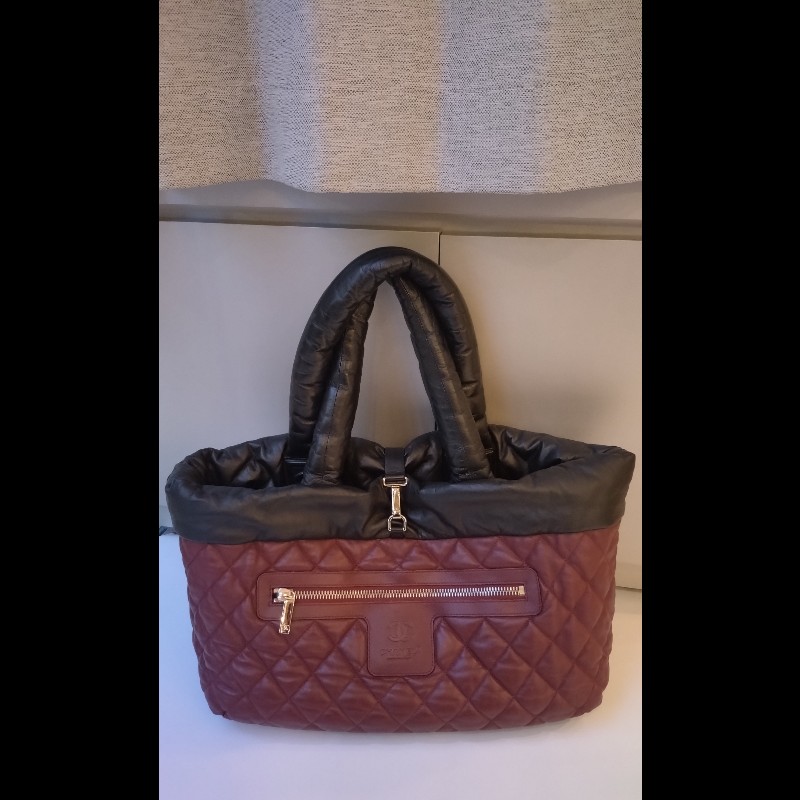 Chanel 黑拼暗紅皮革雙面托特包 cocoon tote-12