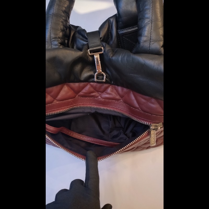 Chanel 黑拼暗紅皮革雙面托特包 cocoon tote-16