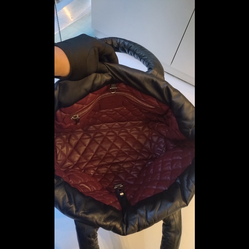 Chanel 黑拼暗紅皮革雙面托特包 cocoon tote-19