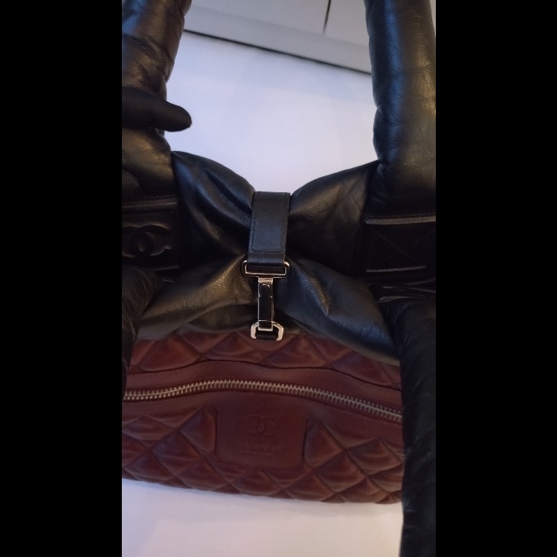 Chanel 黑拼暗紅皮革雙面托特包 cocoon tote-22