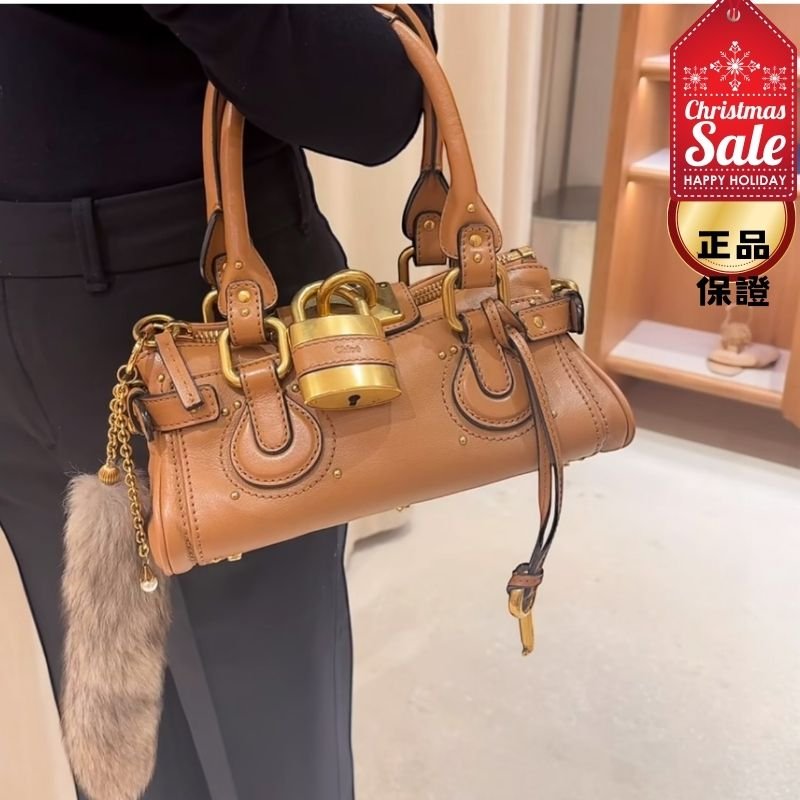 🎊佳節特賣🎁Chloé Paddington 小款水牛皮鎖頭包 野馬棕色-0