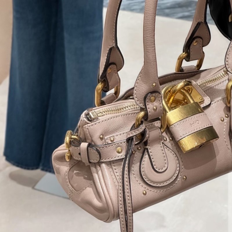 🎊佳節特賣🎁Chloé Paddington 小款水牛皮鎖頭包 餅乾粉色-3