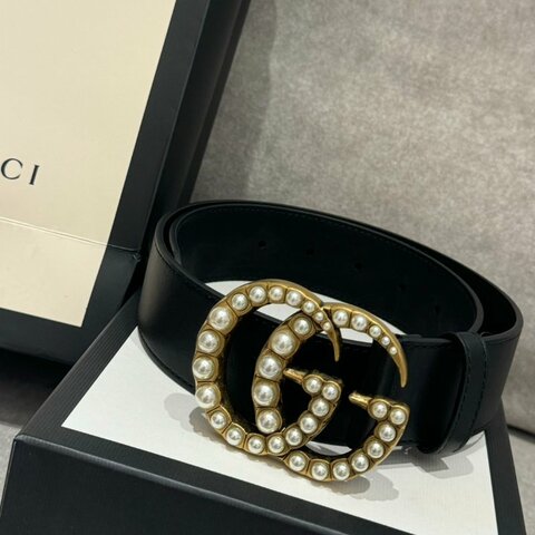 *SHIHNA名牌精品* GUCCI 珍珠雙G搭扣皮帶