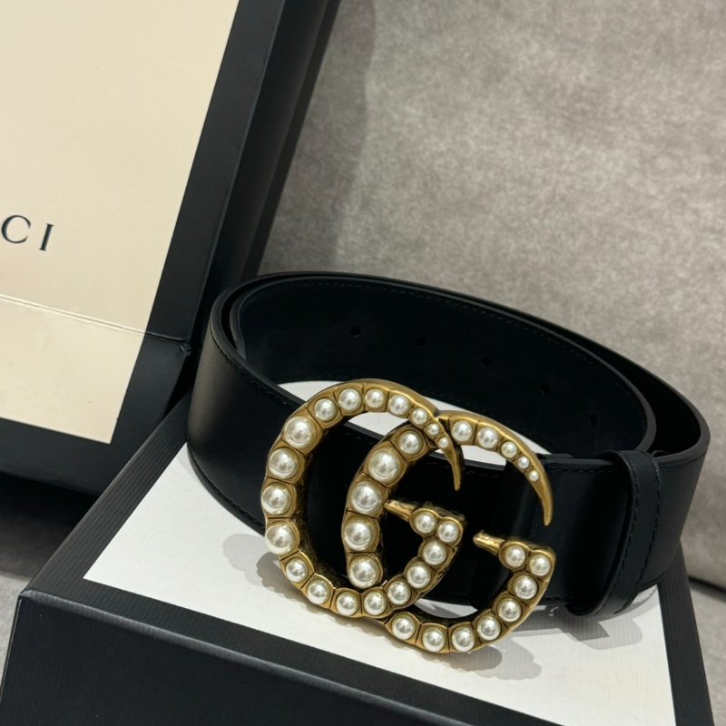 *SHIHNA名牌精品* GUCCI 珍珠雙G搭扣皮帶-0