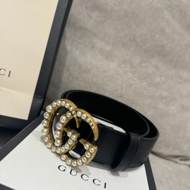 *SHIHNA名牌精品* GUCCI 珍珠雙G搭扣皮帶-1