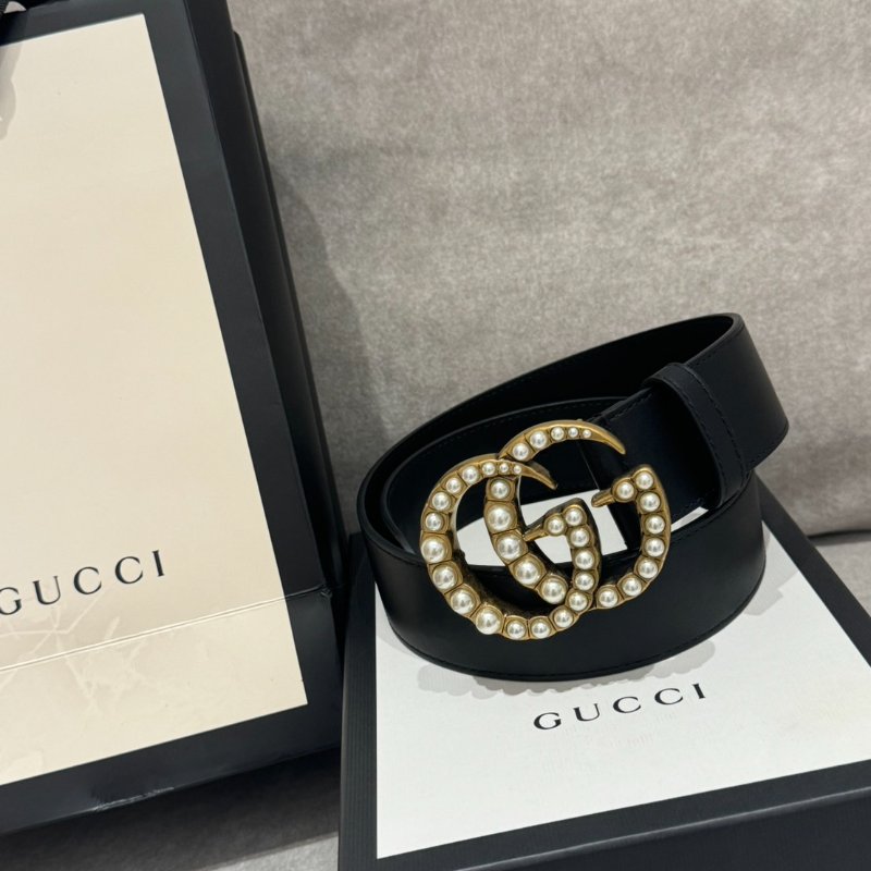 *SHIHNA名牌精品* GUCCI 珍珠雙G搭扣皮帶-2
