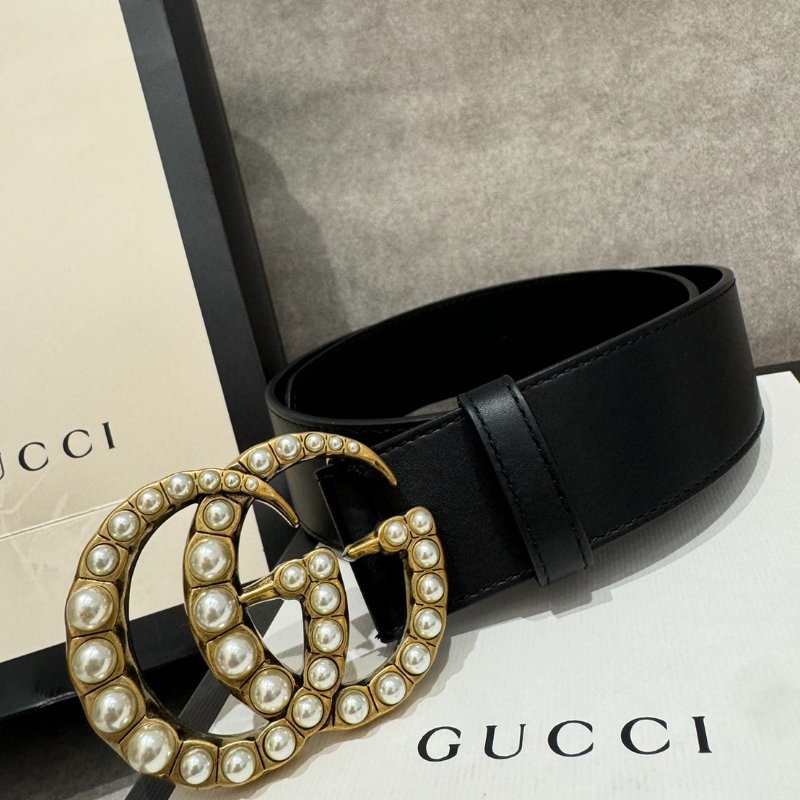 *SHIHNA名牌精品* GUCCI 珍珠雙G搭扣皮帶-3