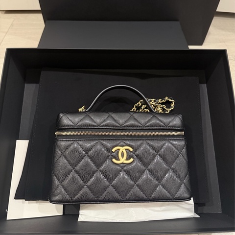 Chanel 25p黑金荔枝 拉絲金釦LP飯盒包