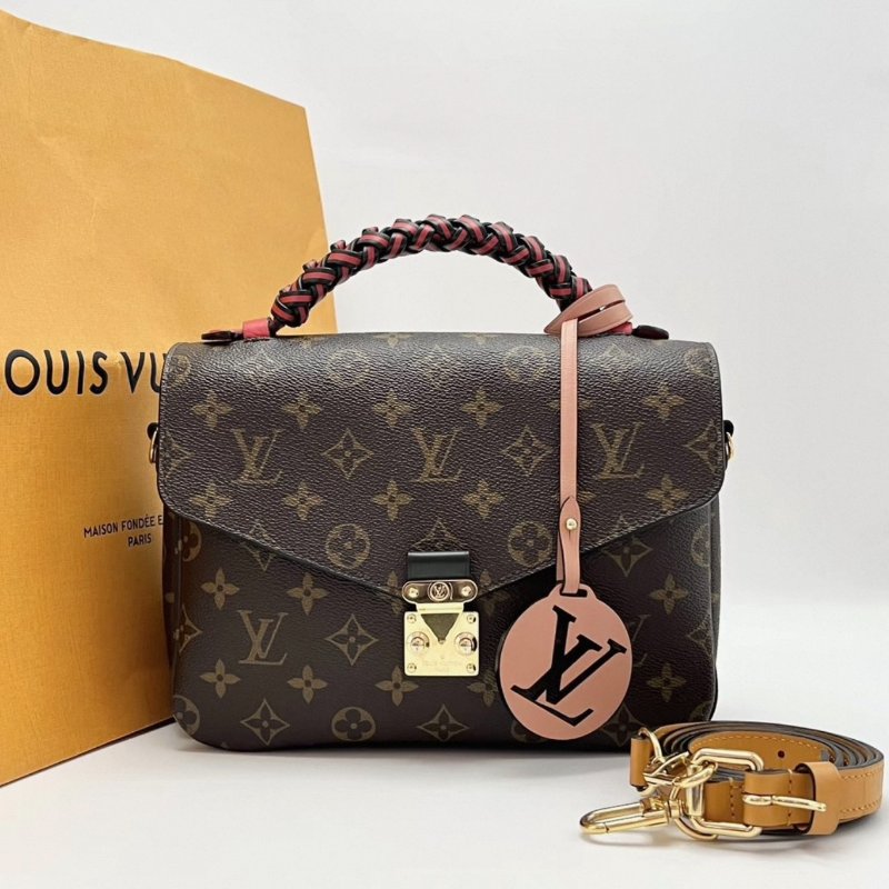 LV編織手柄老花拼皮郵差手提肩背斜背包24.5*18*7 98新配件塵袋-0