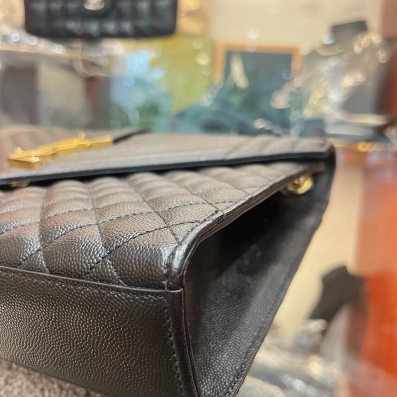 Ysl • Envelope 經典黑金荔枝牛皮郵差包 大號-9