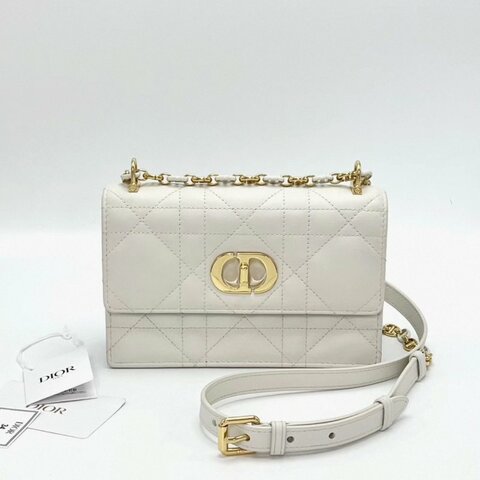 DIOR Miss Caro奶白色金扣迷你鏈條包19*12*6 98新配件塵袋