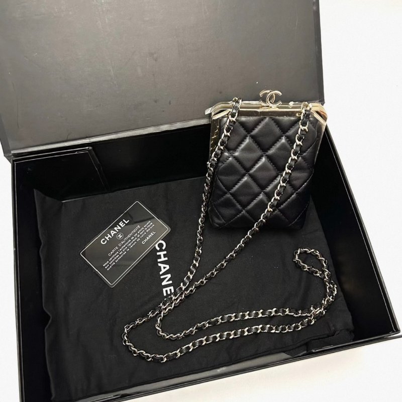CHANEL黑金小羊皮肩背斜背蛙口包 10*13*5 98新配件盒子塵袋保卡-0