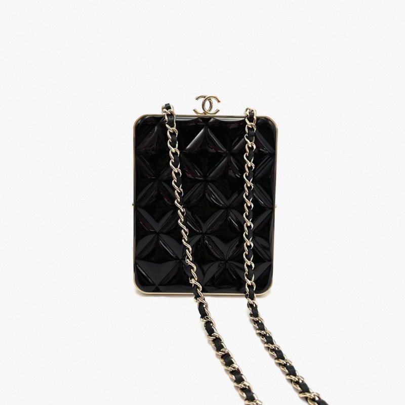 CHANEL黑金小羊皮肩背斜背蛙口包 10*13*5 98新配件盒子塵袋保卡-1