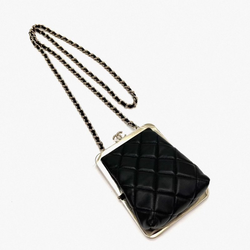 CHANEL黑金小羊皮肩背斜背蛙口包 10*13*5 98新配件盒子塵袋保卡-3