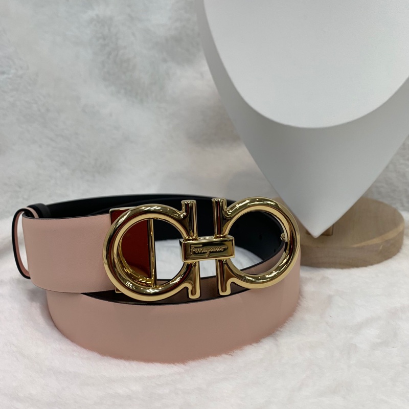 Ferragamo 黑粉雙面金扣腰帶 XA898-0