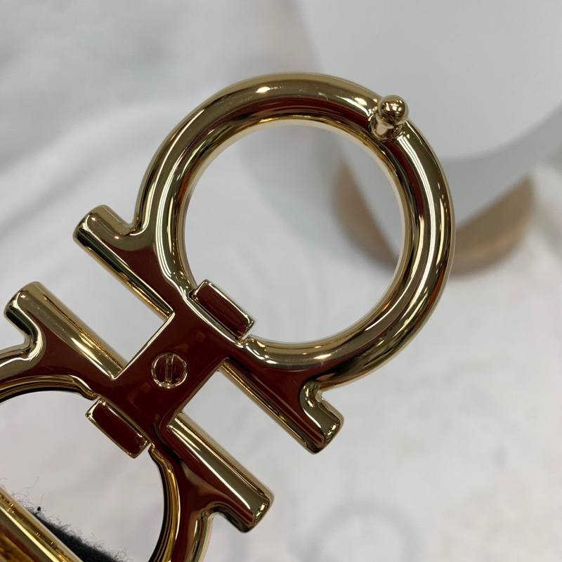 Ferragamo 黑粉雙面金扣腰帶 XA898-6