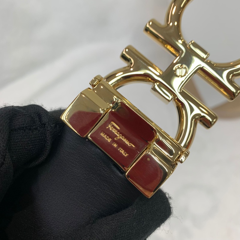 Ferragamo 黑粉雙面金扣腰帶 XA898-8