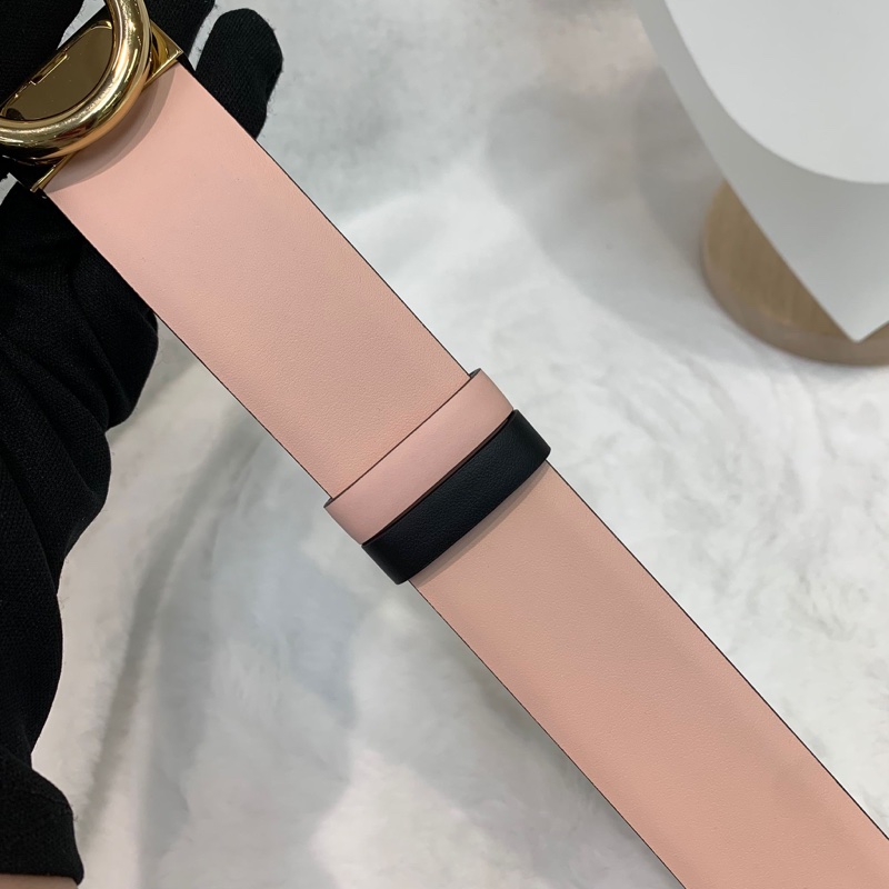 Ferragamo 黑粉雙面金扣腰帶 XA898-9