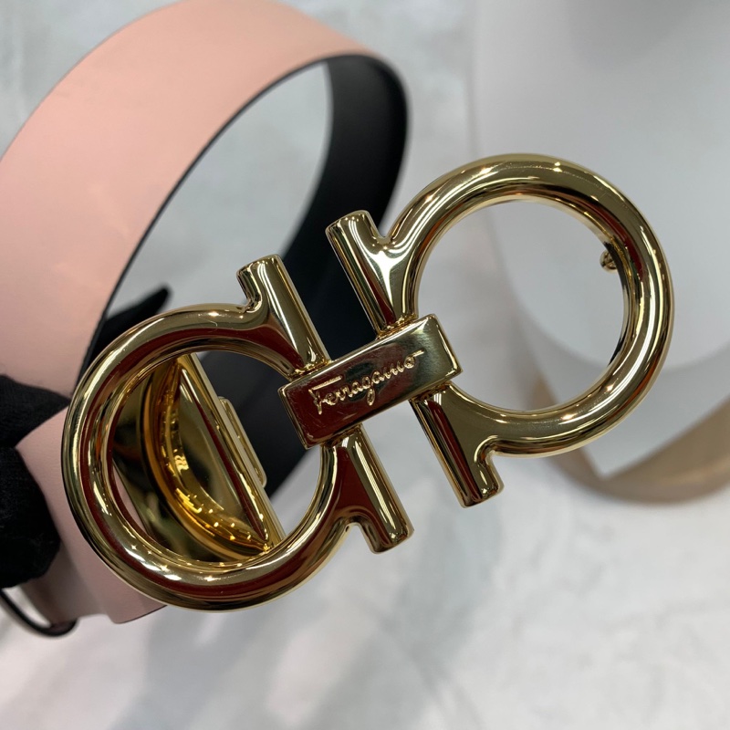 Ferragamo 黑粉雙面金扣腰帶 XA898-18