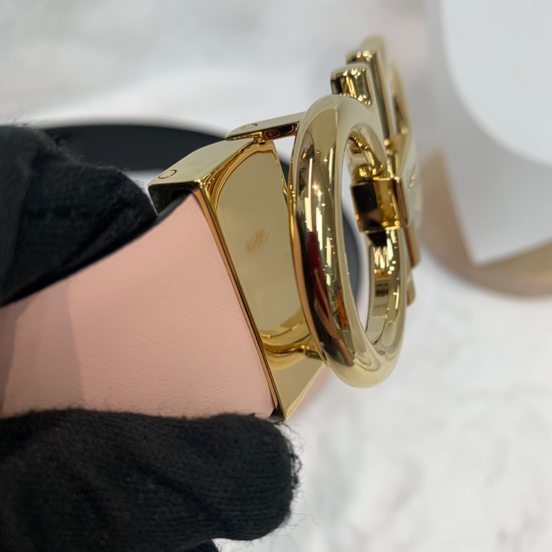 Ferragamo 黑粉雙面金扣腰帶 XA898-19