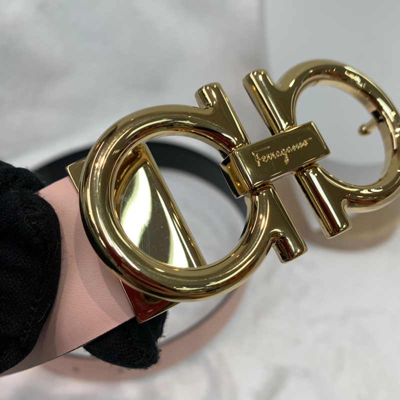 Ferragamo 黑粉雙面金扣腰帶 XA898-20