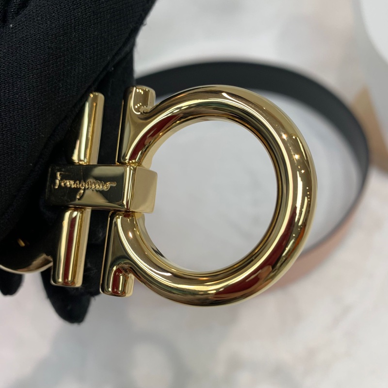 Ferragamo 黑粉雙面金扣腰帶 XA898-21