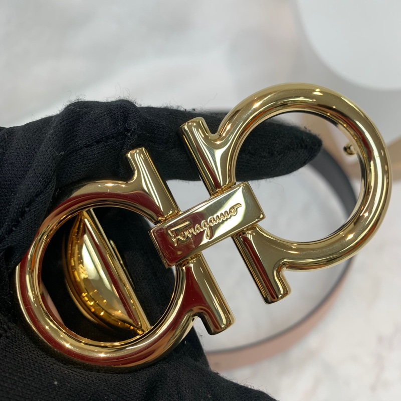 Ferragamo 黑粉雙面金扣腰帶 XA898-22