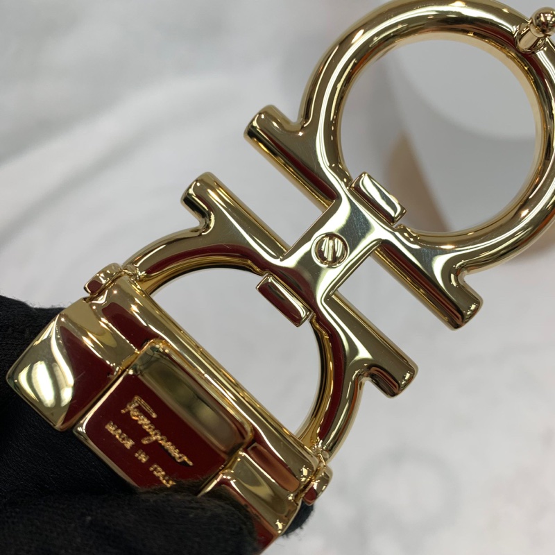 Ferragamo 黑粉雙面金扣腰帶 XA898-24