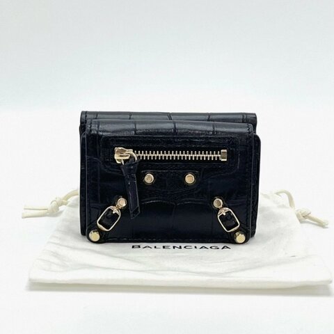 BALENCIAGA黑金機車短款按扣折疊卡包9.5*6.5*2 99新配件塵袋