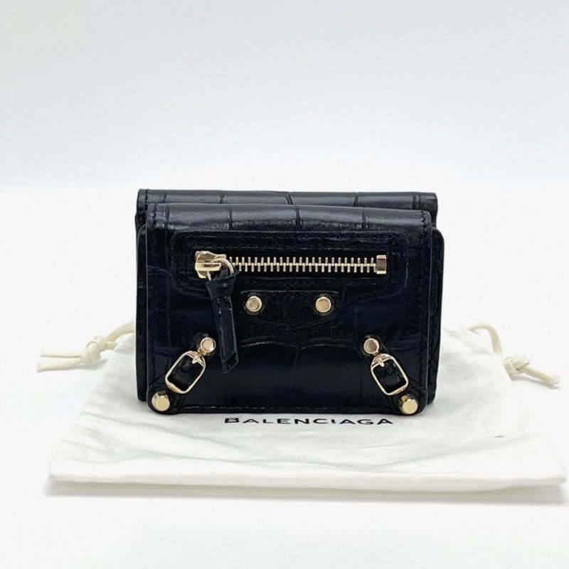 BALENCIAGA黑金機車短款按扣折疊卡包9.5*6.5*2 99新配件塵袋-0