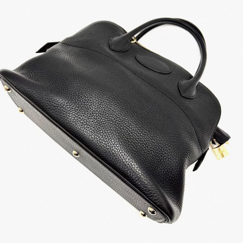 HERMES黑色金扣保齡球31手提肩背斜背包31*23*12 98新配件塵袋吊牌雨衣鎖鑰匙-2