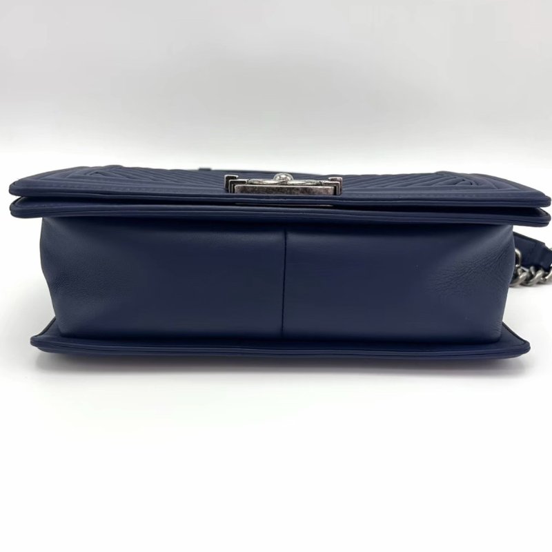 CHANEL藍銀Leboy中號肩背斜背包25*14*7 98新配件塵袋-2