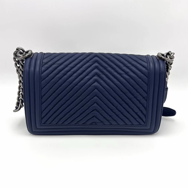 CHANEL藍銀Leboy中號肩背斜背包25*14*7 98新配件塵袋-5