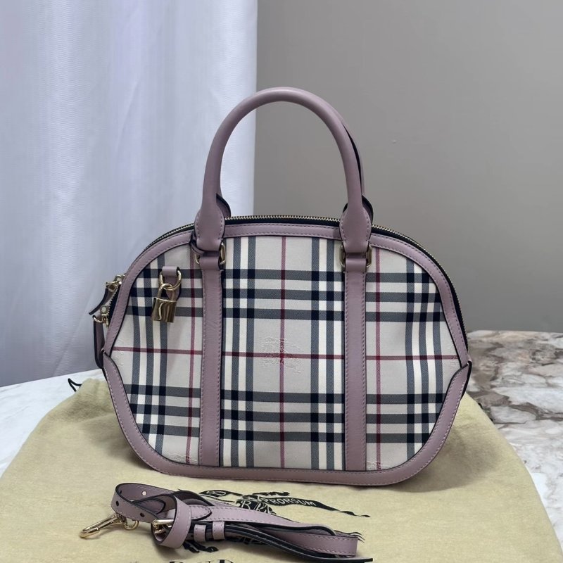 BURBERRY 經典格紋淺紫色手提肩背貝殼包22*23*12 98新配件塵袋-0