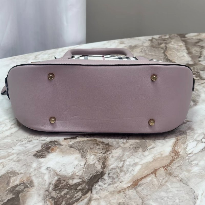 BURBERRY 經典格紋淺紫色手提肩背貝殼包22*23*12 98新配件塵袋-2