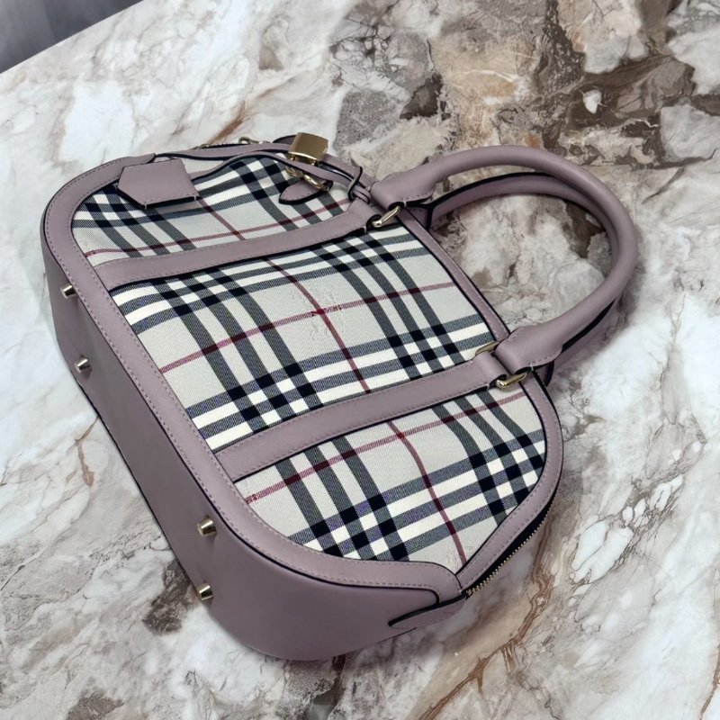 BURBERRY 經典格紋淺紫色手提肩背貝殼包22*23*12 98新配件塵袋-3