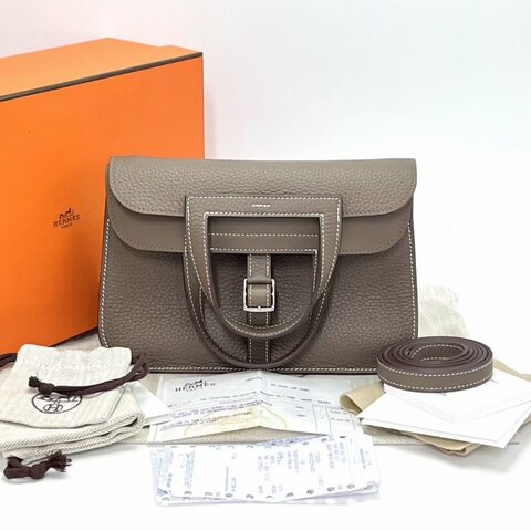 HERMES 大象灰halzan25手提斜背包25*17*7 99新配件盒子塵袋購證