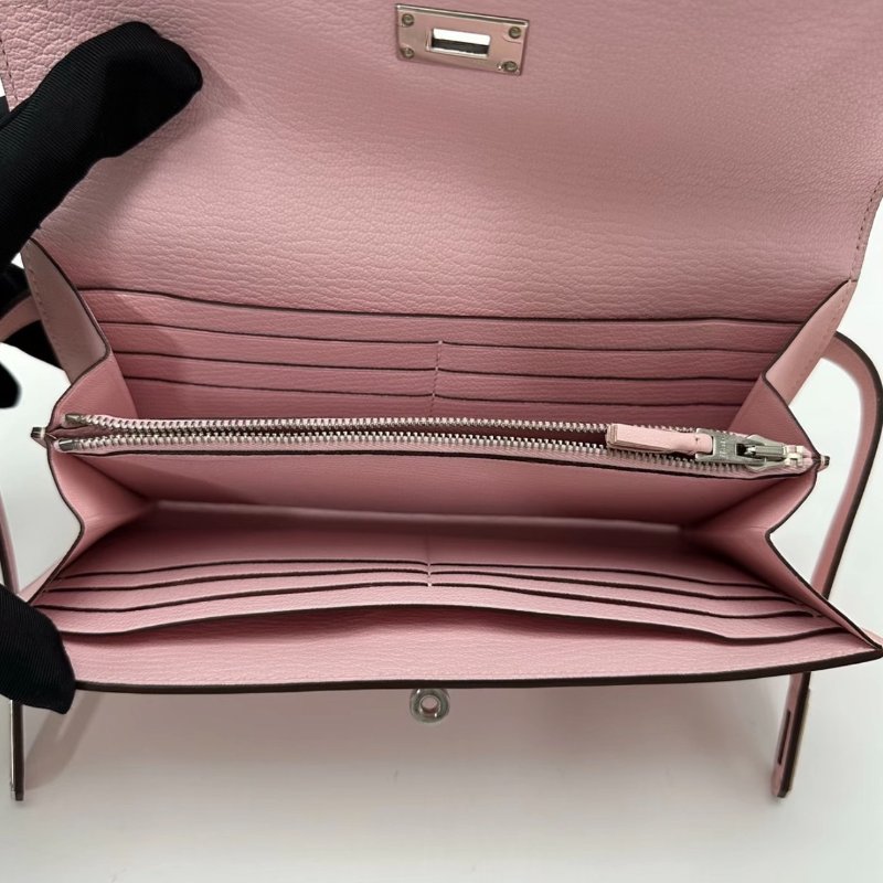 HERMES 櫻花粉銀扣Kelly long蕾絲長款錢包20*11*2.4 99新配件塵袋-2