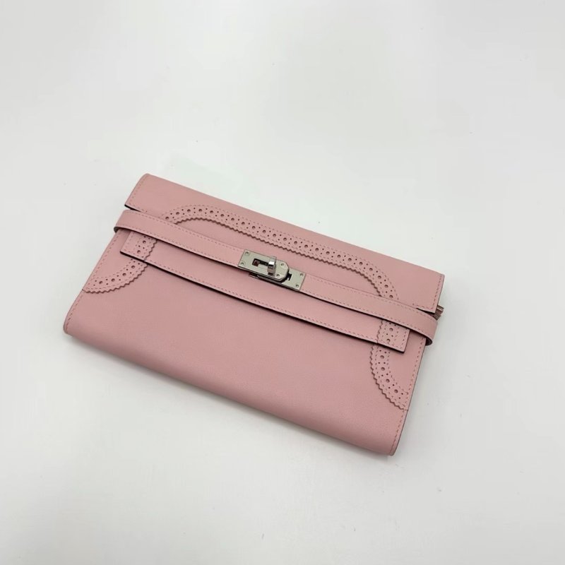 HERMES 櫻花粉銀扣Kelly long蕾絲長款錢包20*11*2.4 99新配件塵袋-4