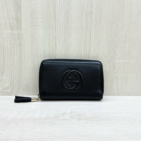 GUCCI黑色牛皮SOHO流蘇淡金ㄇ拉中夾351486