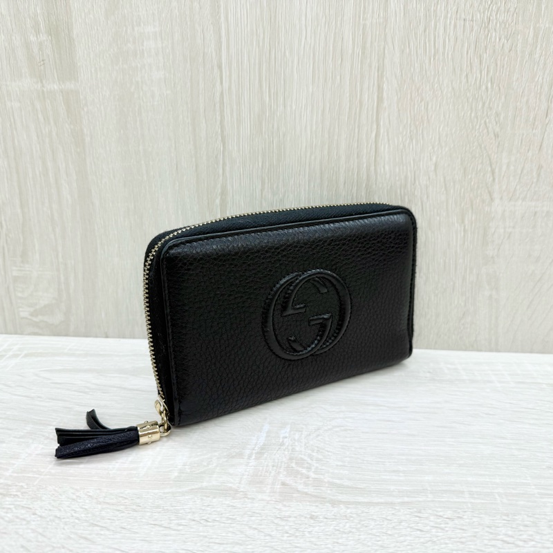 GUCCI黑色牛皮SOHO流蘇淡金ㄇ拉中夾351486-4