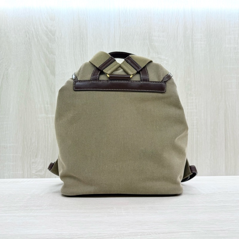 PRADA卡其帆布拚咖啡滾邊小號束口後背包1BZ006-1