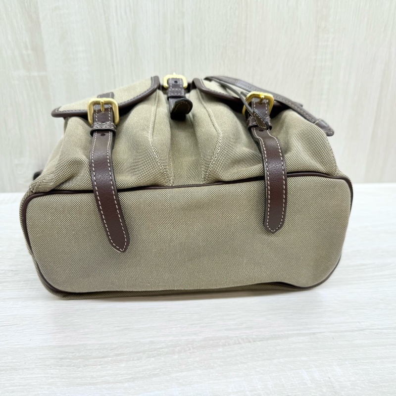 PRADA卡其帆布拚咖啡滾邊小號束口後背包1BZ006-5