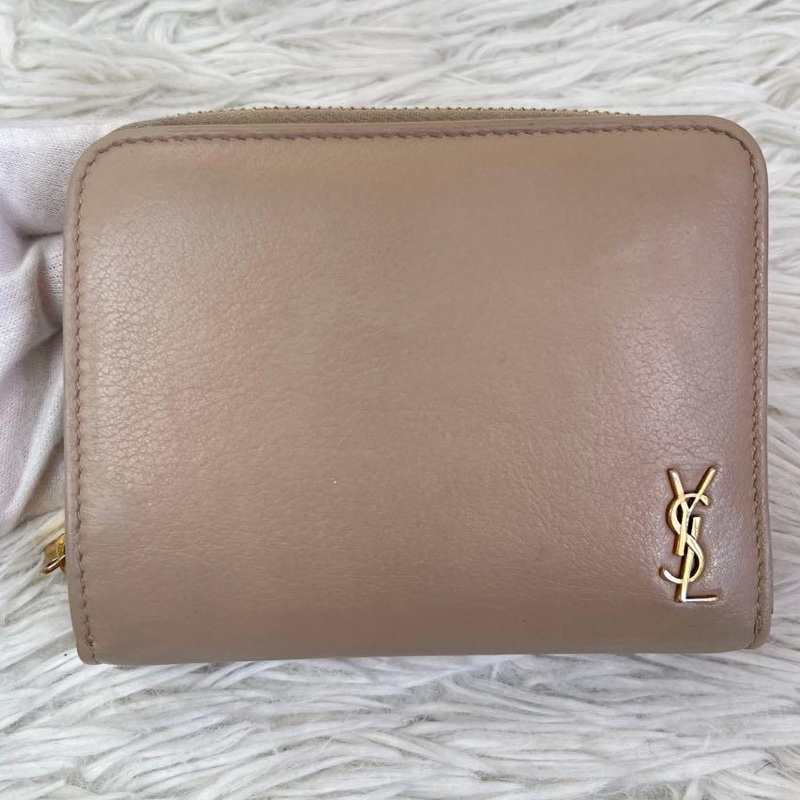 🌷YSL 奶茶色短夾 ｜經典花紋✦fufu style 精品✦ 氣質款｜皮夾.短夾.錢包-1