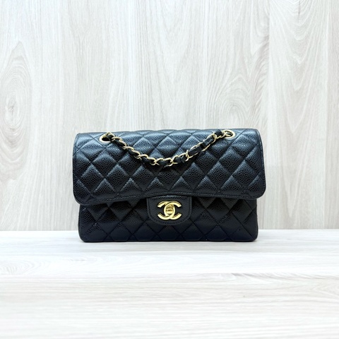 CHANEL黑金荔枝牛皮coco23口蓋包A01113