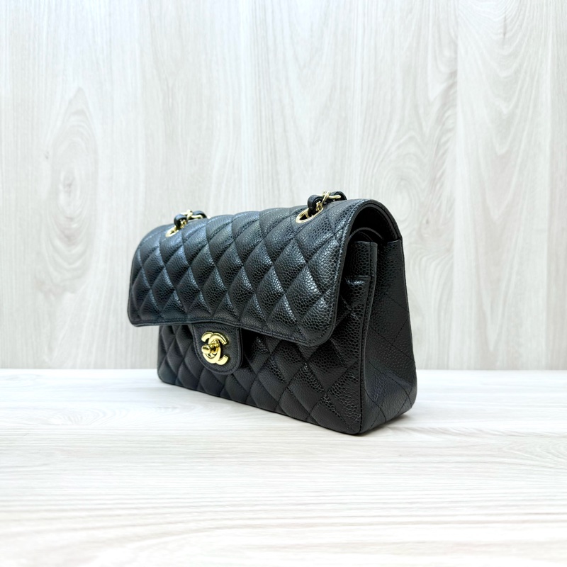 CHANEL黑金荔枝牛皮coco23口蓋包A01113-2