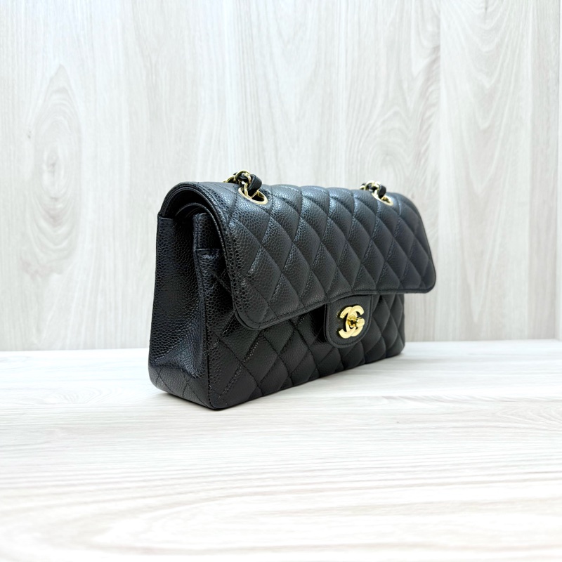 CHANEL黑金荔枝牛皮coco23口蓋包A01113-3