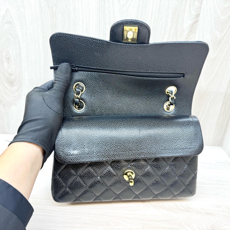 CHANEL黑金荔枝牛皮coco23口蓋包A01113-9