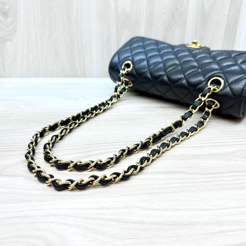 CHANEL黑金荔枝牛皮coco23口蓋包A01113-12