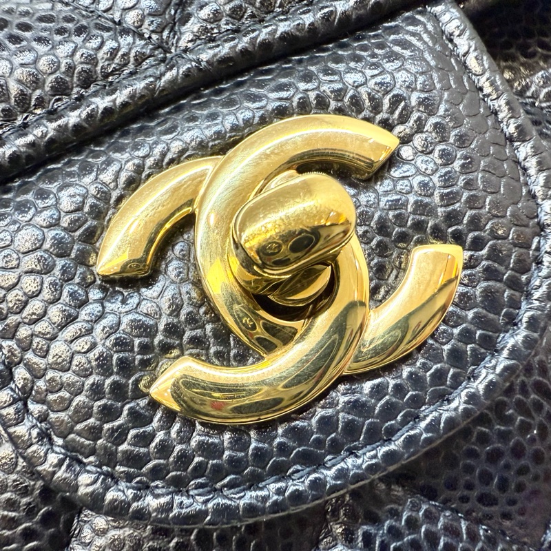 CHANEL黑金荔枝牛皮coco23口蓋包A01113-16